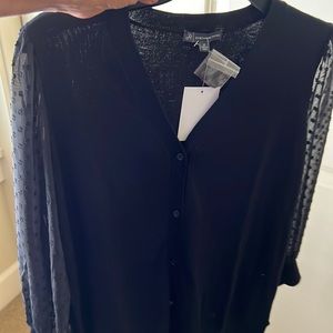 Sweater cardigan button up sheer black polka dot sleeves~ so lovely 🥰🌹